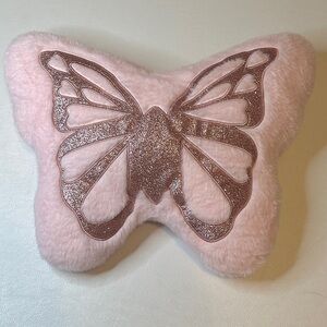 Pink Plush and Glittery Butterfly Shaped Accent Pillow Throw Pillow